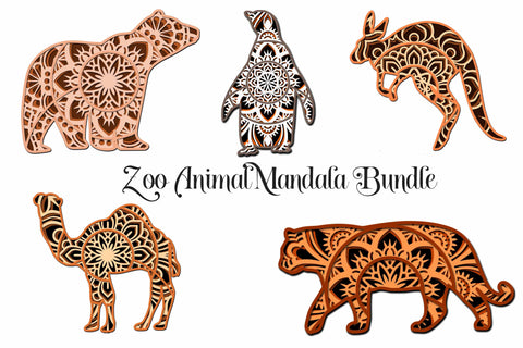 Zoo Animal SVG Layered Mandala Bundle - Camel, Tiger, Bear, Penguin, Kangaroo for Cricut and Silhouette SVG Digital Honeybee 