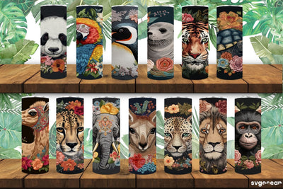 Zoo Embroidery Animals Tumbler Wrap | Skinny 20 oz | Sublimation SVG SvgOcean 
